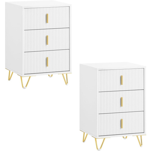 SoBuy Σετ 2 Κομοδίνα Λευκό 40x36x63 cm 3 Συρτάρια