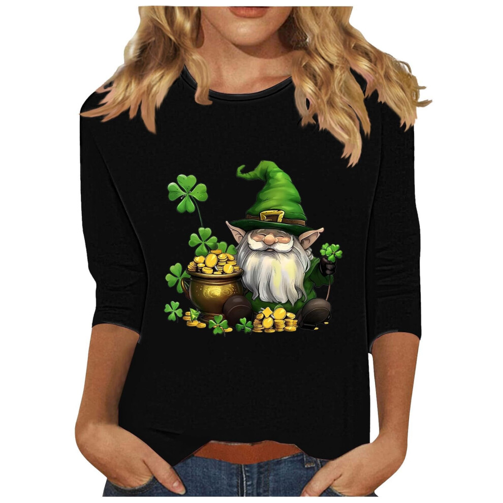 t Patricks Day Shirt Women  3/4 Sleeve   Tops Shamrock-Yellow S