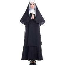 (XL) Halloween-Kostüm für Erwachsene: Nonnenkostüm, schwarzes Priester-Outfit, traditionelles Maria-Cosplay-Set
