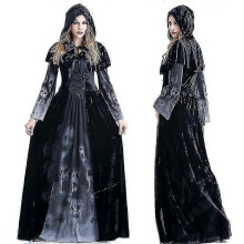 (2XL) Robe de reine sorcière d'Halloween avec imprimé crâne, costume de carnaval