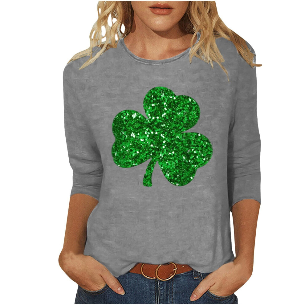 t Patricks Day Shirt Women  3/4 Sleeve   Tops Shamrock-Gray XL