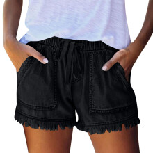 Womens Lightweight Shorts Casual Baggy Trendy Pants-Black XXXL