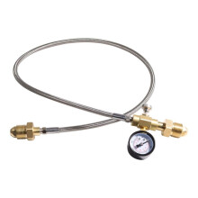 Nitrogen Helium 36-Inch Stainless Steel Braided Connecting Hose CGA580 Fitting with Pressure Gauge
