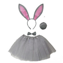 (Grey) Déguisement de lapin de Pâques pour enfants : serre-tête oreilles de lapin et tutu