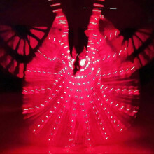 (Red) Châle de danse du ventre féerique lumineux multicolore à LED de 145 cm, costume de spectacle et accessoires de danse