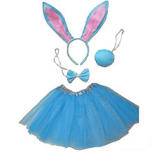 (Blue) Déguisement de lapin de Pâques pour enfants : serre-tête oreilles de lapin et tutu