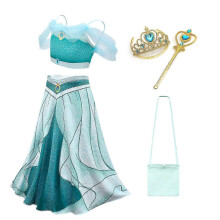 (4 pcs, 110) Robe de princesse Jasmine pour fille, costume d'anniversaire et d'Halloween