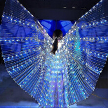 (White) Châle de danse du ventre féerique lumineux multicolore à LED de 145 cm, costume de spectacle et accessoires de danse