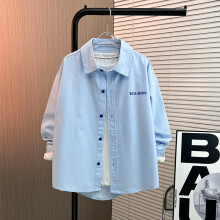 (Blue, 130cm) Children's clothing 2026 spring and autumn new style boys' Korean long-sleeved shirts for large children and boys casual