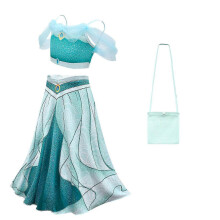(2 pcs, 130) Robe de princesse Jasmine pour fille, costume d'anniversaire et d'Halloween