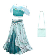 (2 pcs, 100) Robe de princesse Jasmine pour fille, idéale pour un anniversaire ou une fête costumée d'Halloween (ensemble 2 pièces).