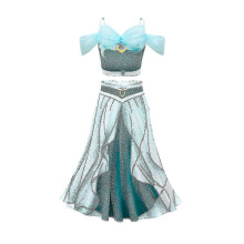 (Only dress, 150) Déguisement de princesse Jasmine pour fille, idéal pour un anniversaire ou une fête d'Halloween (ensemble 2 pièces).