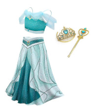 (3 pcs, 110) Robe de princesse Jasmine pour fille, costume d'anniversaire et d'Halloween