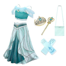 (5 pcs, 110) Completo da principessa Jasmine per bambina, ideale per compleanni e feste di Halloween, composto da due pezzi.