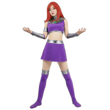 (M) Ensemble de cosplay Starfire Koriand'r des Teen Titans de Dazco, jupe violette et bas, tenue d'Halloween pour femme