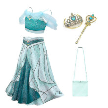 (4 pcs, 110) Robe de princesse Jasmine pour fille, idéale pour un anniversaire ou une fête costumée d'Halloween (ensemble 2 pièces).