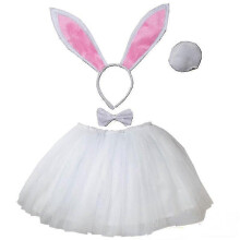 (White) Déguisement de lapin de Pâques pour enfants : serre-tête oreilles de lapin et tutu