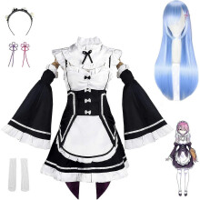 (B, 3XL) Costume completo da cameriera per cosplay di Rem Ram (anime) per Halloween.