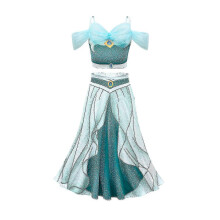 (Only dress, 130) Robe de princesse Jasmine pour fille, idéale pour un anniversaire ou une fête costumée d'Halloween (ensemble 2 pièces).