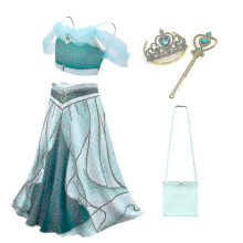(4 pcs, 110) Déguisement de princesse Jasmine pour fille, idéal pour un anniversaire ou une fête d'Halloween (ensemble 2 pièces).