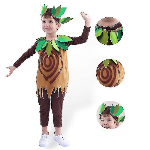 (Large) Kids Groot Cosplay Outfit with Makeup Kit for Tree-Themed Party Performances