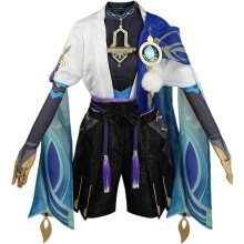 (A, L) Set completo per cosplay di Scaramouche Kunikuzushi con parrucca per Halloween e Natale, ideale per giochi di ruolo.