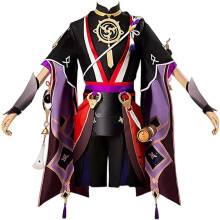 (C, M) Set completo per cosplay di Scaramouche Kunikuzushi con parrucca per Halloween e Natale, ideale per giochi di ruolo.
