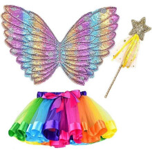 (A set of roses) Set costume da farfalla in 3 pezzi per bambine Mnsun, con gonna in tulle e ali d'angelo, per bambine dai 3 ai 10 anni.