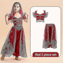 (Red 2 piece set, L) Costume da danza del ventre araba da principessa Jasmine per bambine – Abito da principessa indiana per Halloween e Carnevale