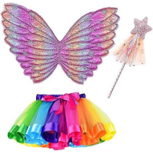 (Pink combination) Set costume da farfalla in 3 pezzi per bambine Mnsun, con gonna in tulle e ali d'angelo, per bambine dai 3 ai 10 anni.