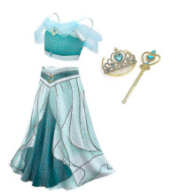 (3 pcs, 110) Robe de princesse Jasmine pour fille, costume d'anniversaire et d'Halloween
