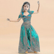 (Blue 5 piece set, S) Costume de danse orientale princesse Jasmine pour filles – Tenue de princesse indienne pour Halloween et carnaval