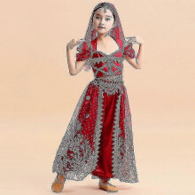 (Red 5 piece set, S) Costume de danse orientale princesse Jasmine pour filles – Tenue de princesse indienne pour Halloween et carnaval