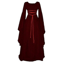 (Wine Red, XL) Damski gotycki kostium na Halloween w stylu vintage, średniowieczny, renesansowy, cosplay