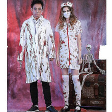 (man, L) Zombie Doktor Sjuksköterska Halloweenkostym Set för Vuxna Par – Blodig Skräck Gory Outfit