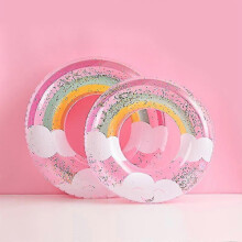 (Pink Sequin Clouds, 2pcs80cm) Salvagente gonfiabile a righe vintage per bambini e adulti, ideale per feste in piscina e sport acquatici.