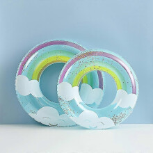 (blue sequin clouds, 1pcs90cm) Vintage Striped Inflatable Swim Ring Float for Kids & Adults Pool Party Water Sports