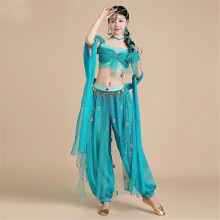 (4 piece set, XL) Ensemble de costume de danse du ventre Aladdin Jasmine pour femmes, tenue de fête d'Halloween et de carnaval