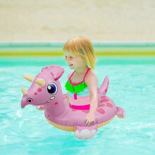 (Pink Triceratops) Anelli gonfiabili per bambini a forma di dinosauro con suono squittente, set da 4 pezzi per feste estive in piscina.