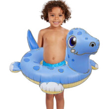 (Blue Brachiosaurus) Anelli gonfiabili per bambini a forma di dinosauro con suono squittente, set da 4 pezzi per feste estive in piscina.