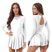 (white, XXL) Komplet damskiej sukienki i spódnicy do jazdy figurowej na łyżwach z kryształkami na pokazy gimnastyczne, zawody i występy taneczne