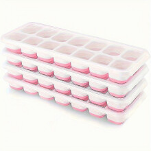 (pink, 4pcs) Opakowanie 4 foremek do lodu z silikonu bez BPA i szczelnymi pokrywkami do koktajli i napojów