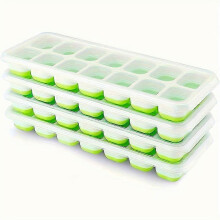 (Green, 4pcs) Opakowanie 4 foremek do lodu z silikonu bez BPA i szczelnymi pokrywkami do koktajli i napojów