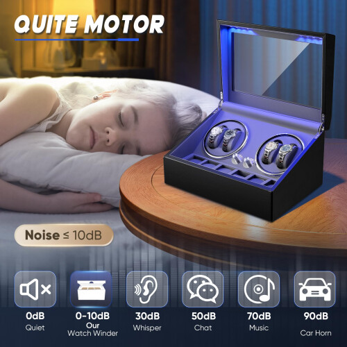Automatic Watch Winder Box with 4 Winder Rotators and 6 Storage Space 2