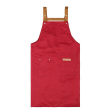 (Dark Red) Waterproof Kitchen Apron with Adjustable Strap & Pouch, Anti-Fouling Design for Cooking