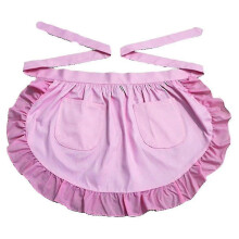 (Pink) Cotton Half Waist Apron for Women with Pockets – Kitchen Cooking Restaurant Bistro Apron, 1-Pack