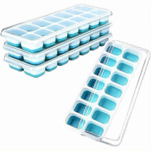 (Blue, 4pcs) Opakowanie 4 foremek do lodu z silikonu bez BPA i szczelnymi pokrywkami do koktajli i napojów