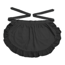 (Black) Cotton Half Waist Apron for Women with Pockets – Kitchen Cooking Restaurant Bistro Apron, 1-Pack