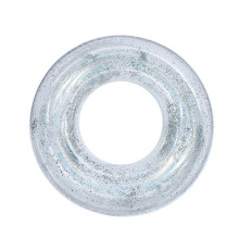 (Silver, 70cm) Transparent Inflatable Pool Ring with Glitter Sparkles - Fun Floating Tube for Kids & Adults