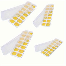 (Yellow, 4pcs) Opakowanie 4 foremek do lodu z silikonu bez BPA i szczelnymi pokrywkami do koktajli i napojów